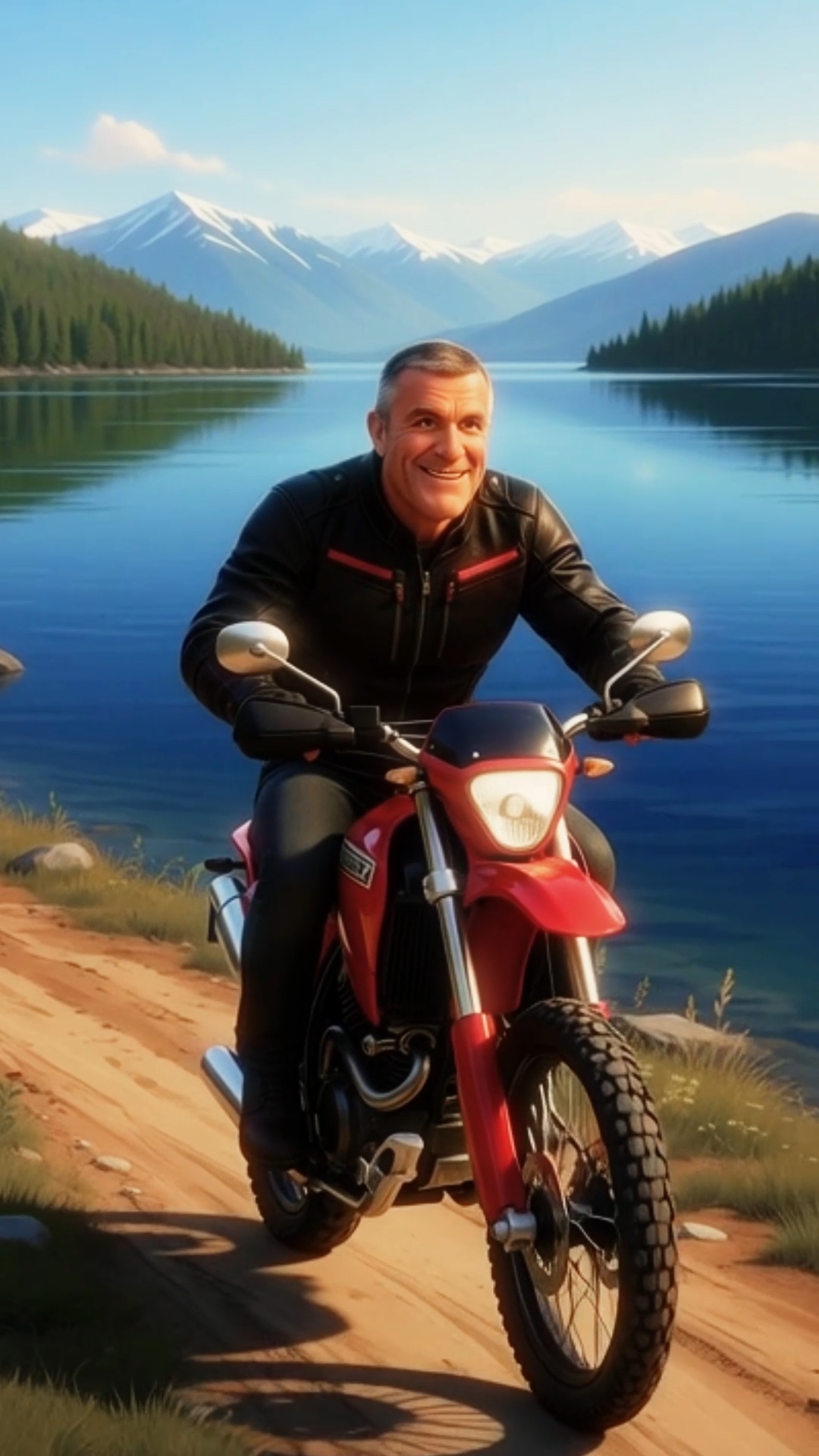 Креативное ИИ-видео поздравление с мотоциклистом - создание уникальных видео открыток с помощью нейросетей, пример работы видеомейкера Иркутск